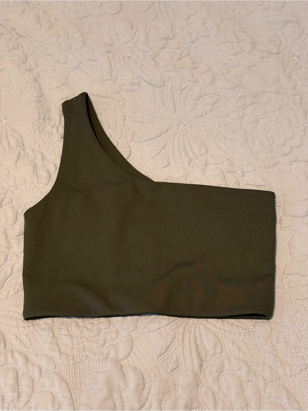 Girlfriend Collective One Shoulder Sports Bra Crop Top Olive Green